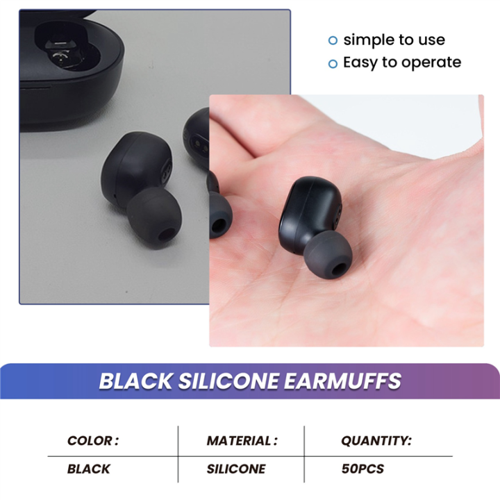 (COKP)%2050%20Pcs%20Black%20Earbuds%20Earpiece%20In%20Ear%20Buds%20Tip%20Cover%20Replacement%20-%20Image%205