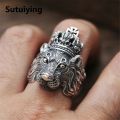 Sutuiying Ring For Men Gothic Punk Retro Male Ring Adjusta Exaggeration Ferocious Snake Wolf Lion Tiger Bulldog Exquisite Alloy. 