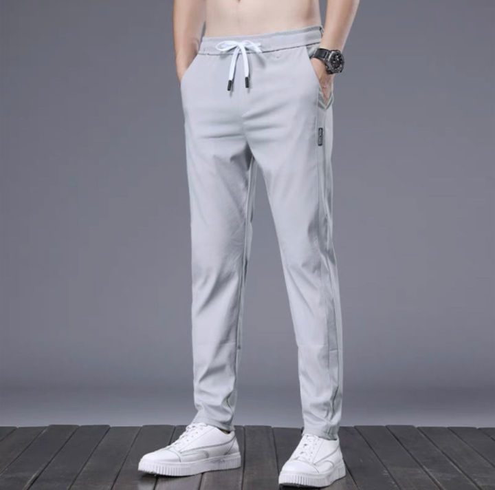 Summer%20Ice%20Silk%20Pants%20Men's%20Trousers%20Slim-fit%20Elastic%20Thin%20Korean%20Style%20Fashionable%20Japanese%20Style%20New%20Trendy%20Brand%20Casual%20Pants%20Cross-Border%20-%20Image%206