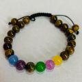 Seven Chakra Bracelet. Unisex Adjustable Stone Beaded Tiger Eye Bracelet. 