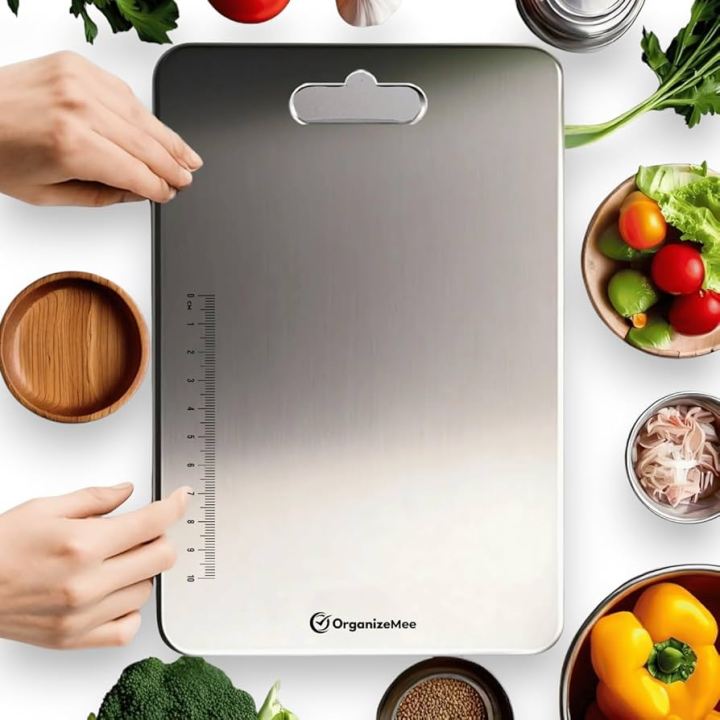 OrganizeMee Stainless Steel Chopping Board (304 Food Grade Steel, Size: 38x26cm & Thickness: 1.5mm)