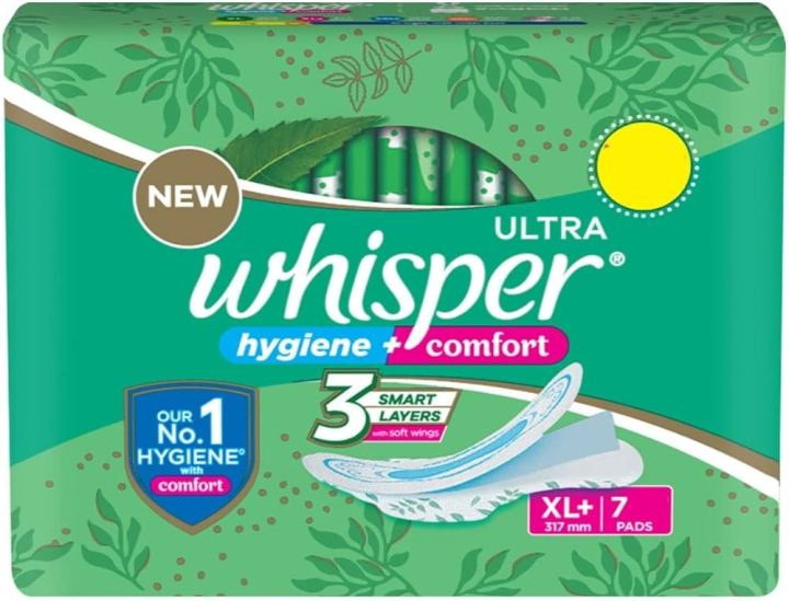 Whisper Ultra Clean Sanitary Pads for Women, XL+, 7 Napkins Single Pack