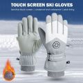 Waterproof Fleece Winter Touch Screen PU Leather Snow Gloves Riding Gloves Ski Gloves. 