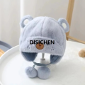DISICHEN 2023 Winter Baby Hats Cute Bear Plush Double Hairball Hats Warm Soft Ear Protection Bonnet With Earflaps Infant Girl Boy Beanie 2025 New. 