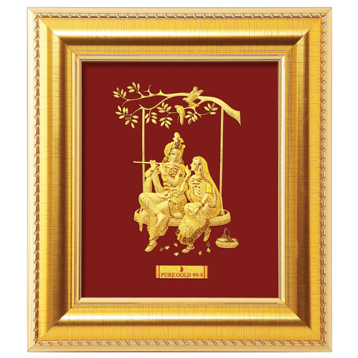 KGD Prima Art A7 – Radhakrishna On Swing - 24k Pure Gold Sheet 999 Artwork
