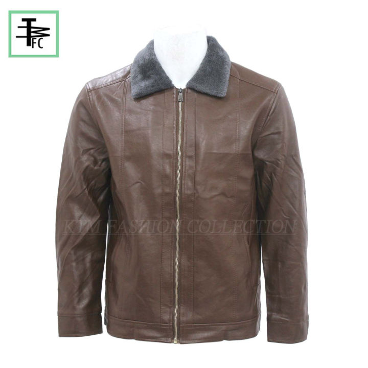 Brown Leather Fur Jacket For Men /Leather Jacket For Men By KTM