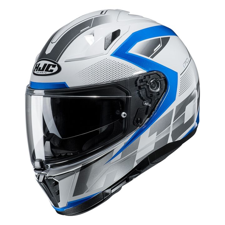 HJC i 70 Asto Gloss White/Blue/Grey Sports Touring Full Face Helmet With Internal Sun Visor by Motor World Nepal