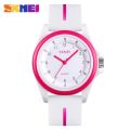 SKMEI 1578 Men Watch Simple Numeric Round Dial Analog Silicone Strap - Pink/White. 