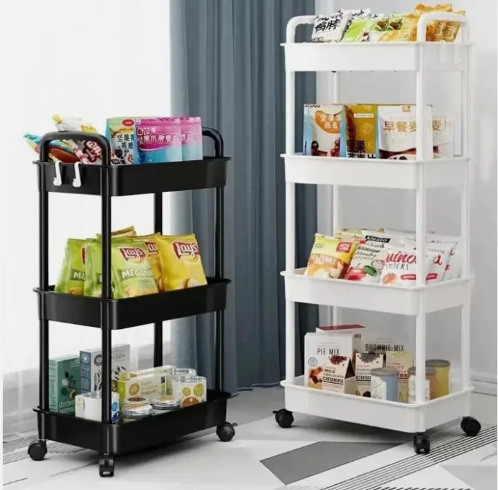 Trolley Rack Kitchen Bedroom Multi-Layer Baby Snacks Mobile Bathroom Storage Rack with Wheels, Service Trolley, Vegetable Rack, Saloon, Parlor
