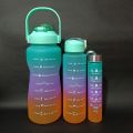 Motivational Sports Water Bottle High Temperature Resistant Graduated Straw Cup Rainbow Frosted Progressive Color Water Cup Plastic Cup 3 in 1 BPA Free Toxic Free. 