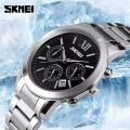 SKMEI 9097 Business Chronograph Stopwatch Date Display Stainless Steel Quartz Wristwatch For Men - Silver/Black. 