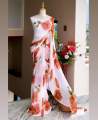 Women's Print Chiffon Saree Fashionable Indian Wedding Party Wear Sari with Blouse Piece. 