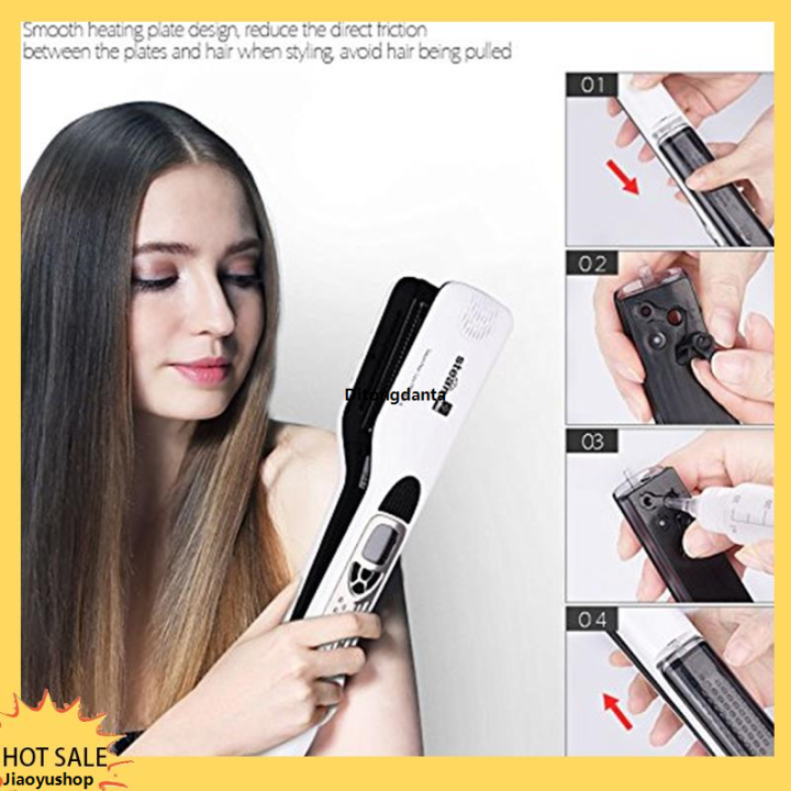 MengsanSpecial EU Comb with Steam Iron Nano Hair Straight Salon Professional A66Z Steam, Titanium, Detachable Plug