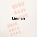 Linman 24PCS Almond Armor Nail Patch Sanrio White French Stereo Special Hello Kitty Drill 3d Pink Butterfly Drill Wear Armor suit. 
