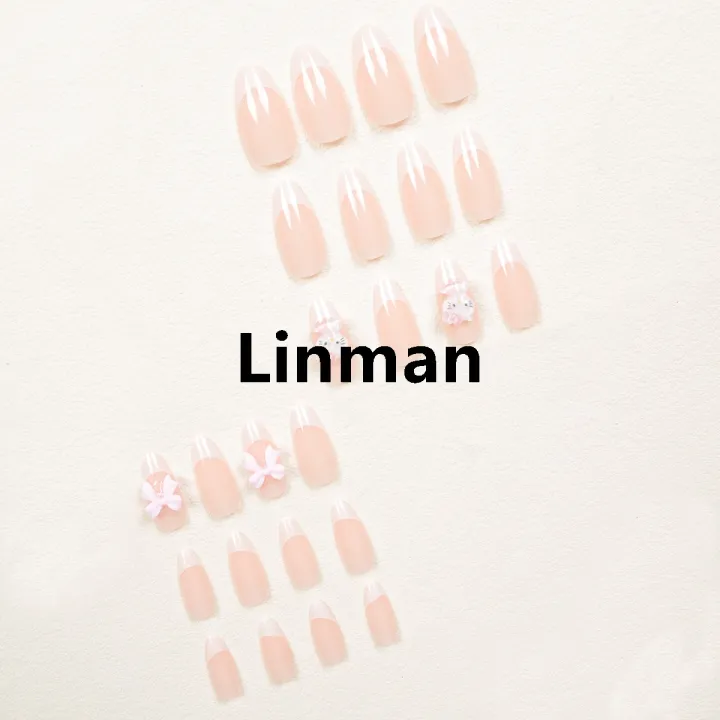 Linman%2024PCS%20Almond%20Armor%20Nail%20Patch%20Sanrio%20White%20French%20Stereo%20Special%20Hello%20Kitty%20Drill%203d%20Pink%20Butterfly%20Drill%20Wear%20Armor%20suit%20-%20Image%203
