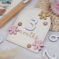 Wenefang Girls Boys Newborn Photography Props Baby Milestone Photo Props Profesional Wooden Baby Monthly Milestone Cards 3D Flowers Double Sides. 