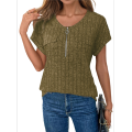 Plus Size Womens Tops 1/4 Zip Up Short Sleeve Tunics. 