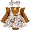 Newborn Baby Girls Summer Clothes Sets Ruffle Sleeve Top T-Shirt Floral Suspender Shorts Headband. 