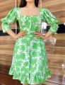 Green Floral Milkmaid Dress. 