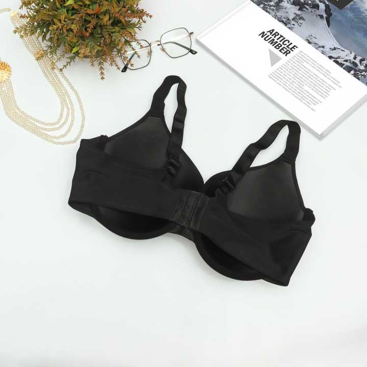 Black%20Color%20Spandex%20Plain%20Big%20Cup%20Light%20Padded%20T-shirt%20Bra%20For%20Women%20-%20Image%203