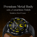 Ultima Magnum E400 Luxury Smartwatch with a 1.43” AMOLED Screen, Stainless Steel Frame, Canvas Wrist Strap & Free Leather Strap, Bluetooth Calling, Health Suite, 100+ Sports Modes, IP68 Rated Smart Watch. 