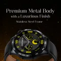 Ultima Magnum E400 Luxury Smartwatch with a 1.43” AMOLED Screen, Stainless Steel Frame, Canvas Wrist Strap & Free Leather Strap, Bluetooth Calling, Health Suite, 100+ Sports Modes, IP68 Rated Smart Watch. 
