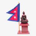Wooden Buddha With Stand Nepal Flag Token. 