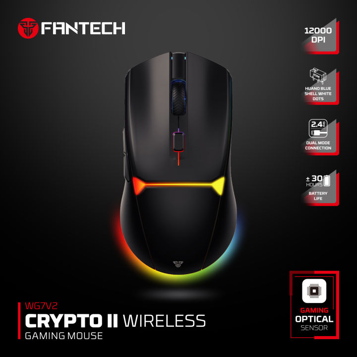 Fantech WG7V2 Crypto II Wireless Gaming Mouse with Optical Sensor & ARGB Lighting Effect(BLACK)