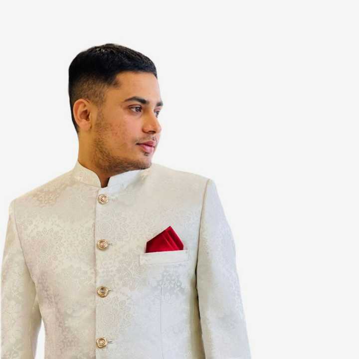 White Prince Coat For Men With Pocket Square