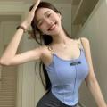Solid color Women's sleeveless tops slim fit with chest pad summer women's vests Letter Design Chain shoulder strap. 