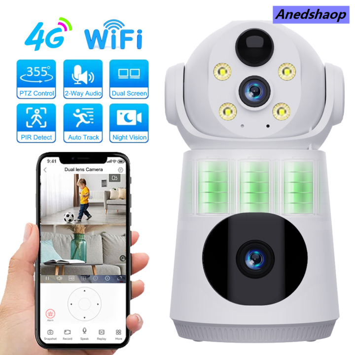 Anedshaop 8MP 4K 4G/WiFi IP Camera Dual Lens Dual Screen Low Powered Battery women>women Baby Monitor PIR Human Detection Night Vision Security Camera