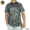 VIRJEANS (VJC850) Silk Stretchable Summer Shirt For Men - ( Leaf Print Silk Half Shirt ) Blue Mix. 