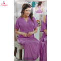 Fancyra Women 6 Pieces Set Purple Satin Nightwear Set with Gown Top Pants & Lingerie. 