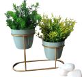 1 pieces two Metal  Flower Pot Sky Color Tabletop 2 Tier Tuscan Style Metal Plant Stand Flower Pot with Golden Stand. 