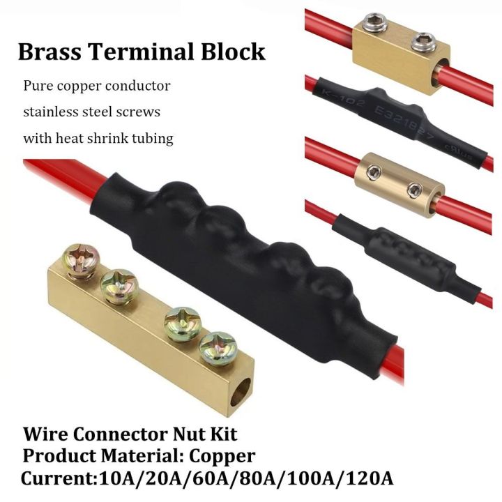 Square 10/20/60A Terminal Block High Current High Power Electrical Wire Connector with Heat Shrink Tubing Waterproof Wire Connector Nut Kit Electrical Installation