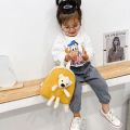 Portable Cute  Version Zipper School Bag Toddler Chest Bag Cloth Crossbody Bag Bear Canvas Bag Crossbody Backpack Bear Backpack Children's Plush Bear Bag. 