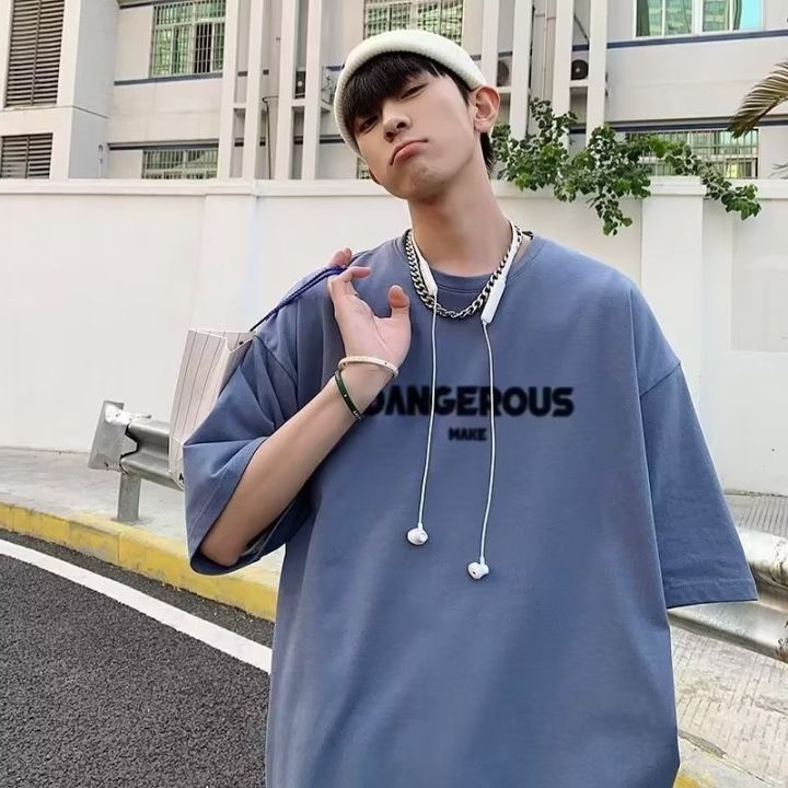HOT 8XL Loose T-shirt Fashionable Trendy American Letter DAN Print T-shirt with Soft Comfortable Casual Men Versatile Couple Outfit