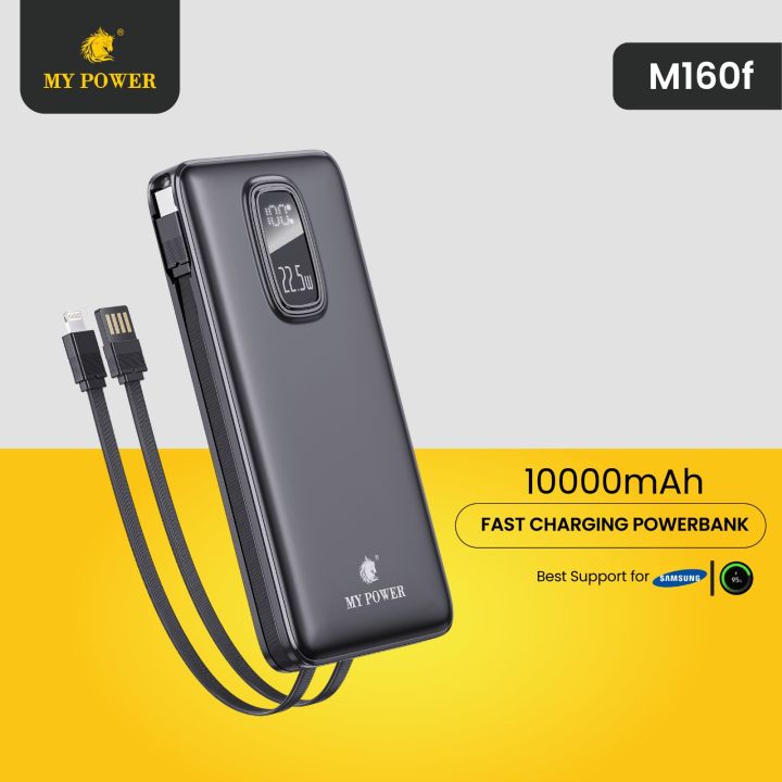 Mypower 10000mah fast charging Powerbank | 22.5W Fast Charging | ultra portable powerbank | Attached cable Type-c And Ios| pd charging   | M160f