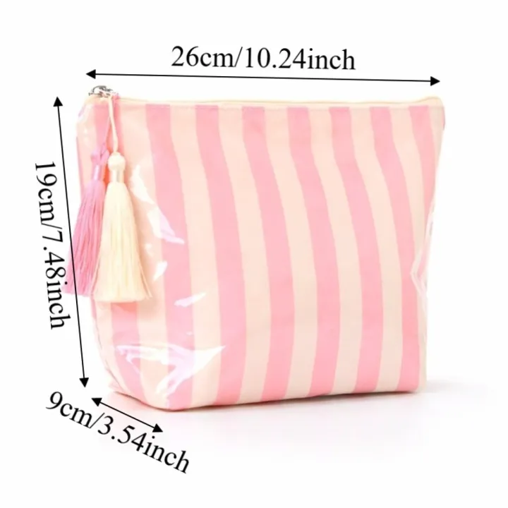 Waterproof%20Portable%20Fringed%20Travel%20Toiletry%20Bag%20Cute%20Design%20Zipper%20Closure%20PVC%20Striped%20Cosmetic%20Bag%20Large%20Capacity%20Glossy%20Makeup%20Brush%20Bag%20Wash%20Storage%20-%20Image%203