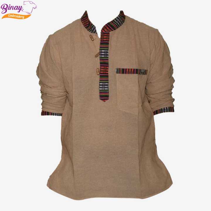 Binay Embroidery Cotton Kurta Shirt With Borderd For Men - Fashion | Kurtha For Men | Shirts For Men | Men'S Wear