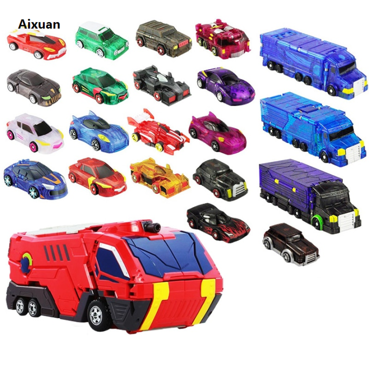 Aixuan Korean TV Cartoon Anime Turning Mecard VENOSA Blue Transformable Special Robot Cars Battle Unicorn Toy Action Figure + 3 Card