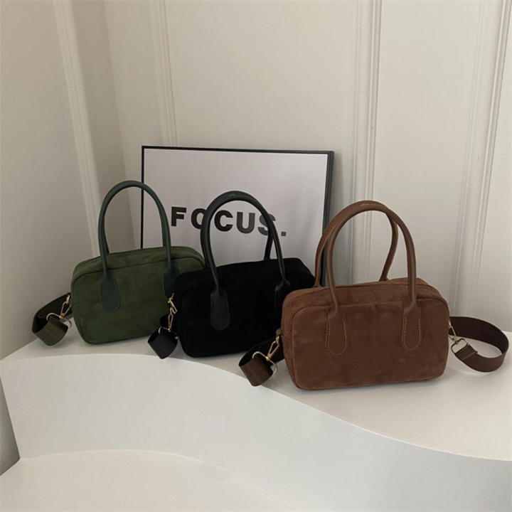 Luxury%20Boston%20Bag%20Large%20Capacity%20Crossbody%20Bag%20Suede%20Solid%20Color%20for%20Travel%20Work%20-%20Image%204