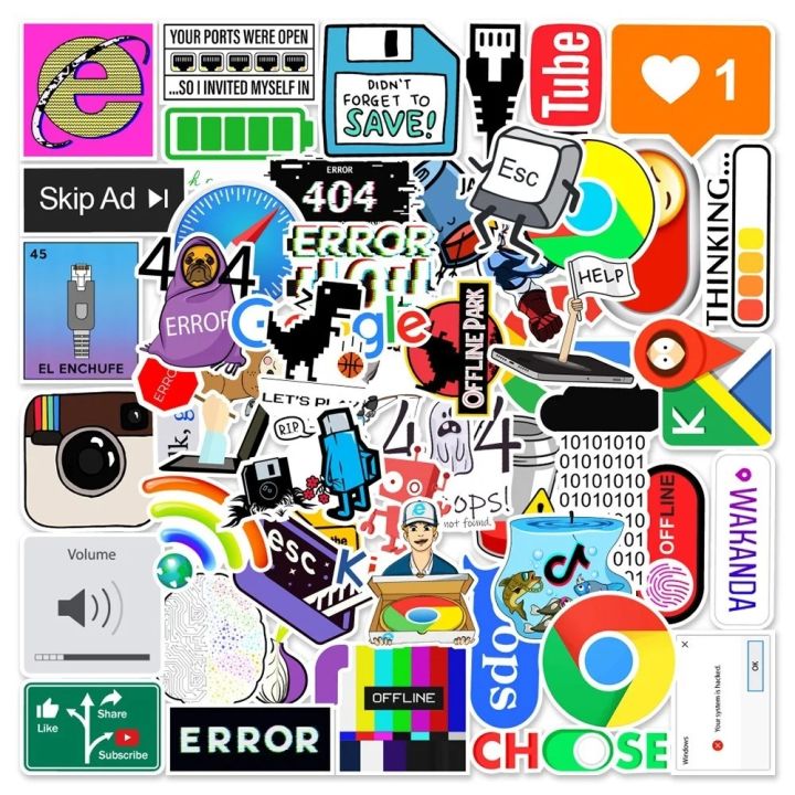 Artsy%20Home%20New%2025/50pcs%20Geeky%20Computer%20Network%20Error%20Stickers%20for%20Mac%20Skin%20Decal%20-%20Google%20Chrome,%20YouTube,%20Reddit%20Icons%20-%20Image%202