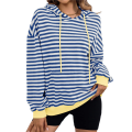 Women's Striped Pullover Hoodies Coffee Color XL. 