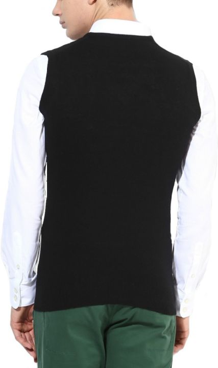Solid%20V%20Neck%20Formal%20Black%20Half%20Sleeve%20Woolen%20Sweater%20For%20Men%20-%20Image%204