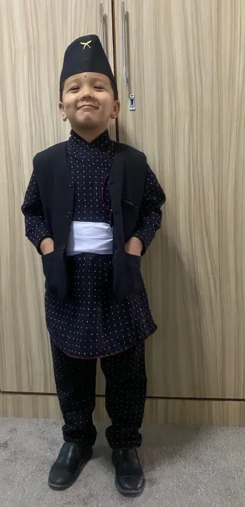 Boy%20Newari%20Traditional%20Daura%20Salwar%20Set%201%20Set%20Of%20Daura%20Salwar%201%20Waist%20coat%20Topi%20And%20Patuki%20-%20Image%202