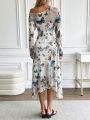 Autumn Women Maxi Dresses New Streetwear Fashion Letters Butterfly Print Skew Collar Dress Casual Slim Lady Dress Clothing. 