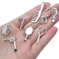 60pcs Durable Alloy Hairdresser Charms Mixed Styles Barber Shop Tool Mixed Styles Hairstylist Charms Sliver Jewelry Findings for Jewelry Making. 