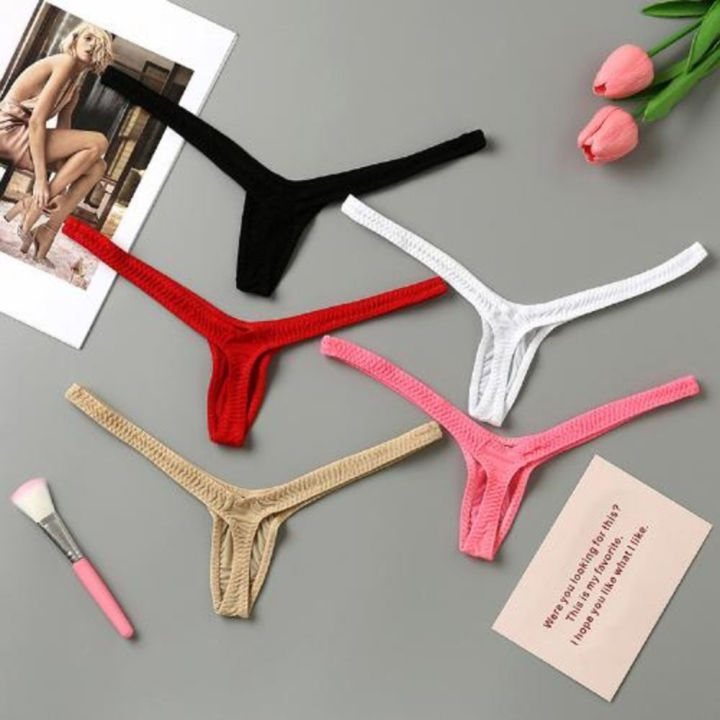 totoro Hot SaleCandy Color Deep V Thong Women's Breathable Line Hot Low Waist Mini Panties Bikini Bottom Thongs Panty Women Underwear
