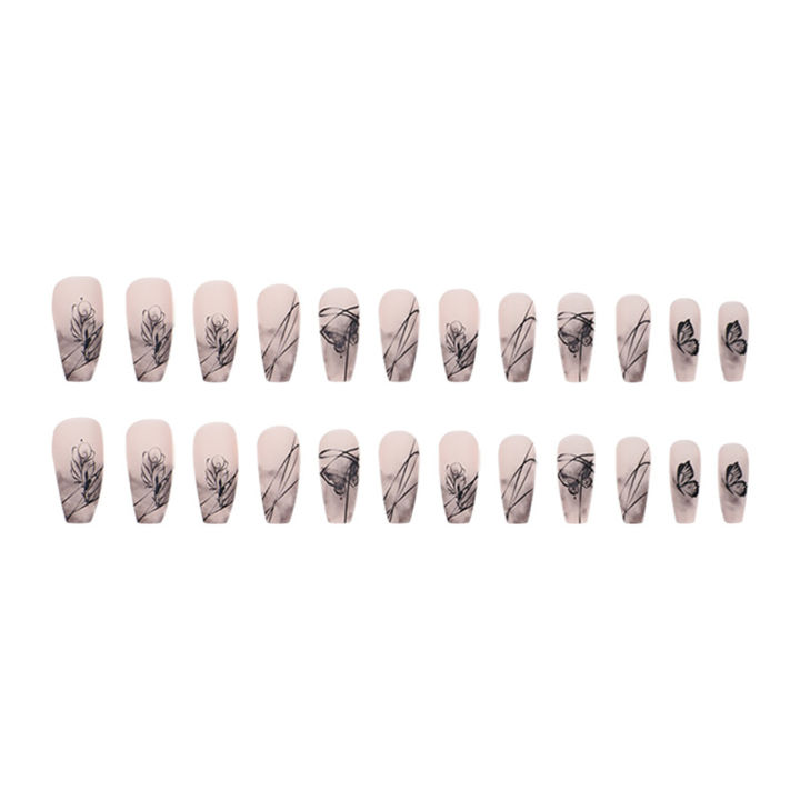 24pcs%20Matte%20Y2k%20Nails%20Press%20On%20Long%20Coffin%20Frosted%20Chinese%20Style%20False%20Nails%20With%20Ink%20Painting%20Designs%20Full%20Cover%20Nail%20Tips%20-%20Image%204